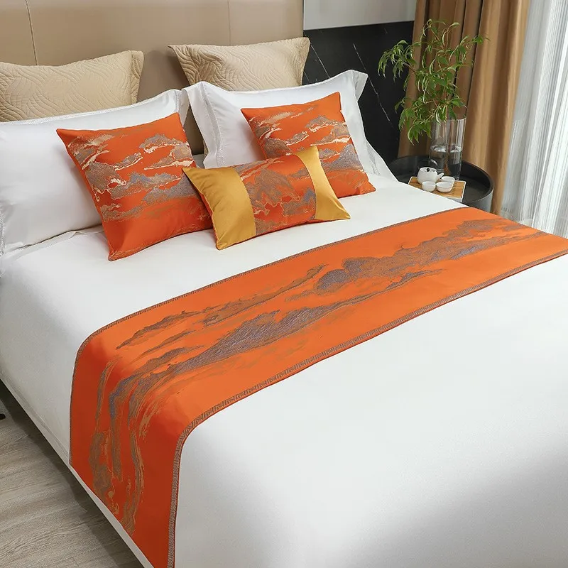 

Polyester Bed Flag Decor Bed Tail Towel Landscape Design Simple Chinese Style Home Hotel Bed Decoration Carpet Bed Flag ZF610