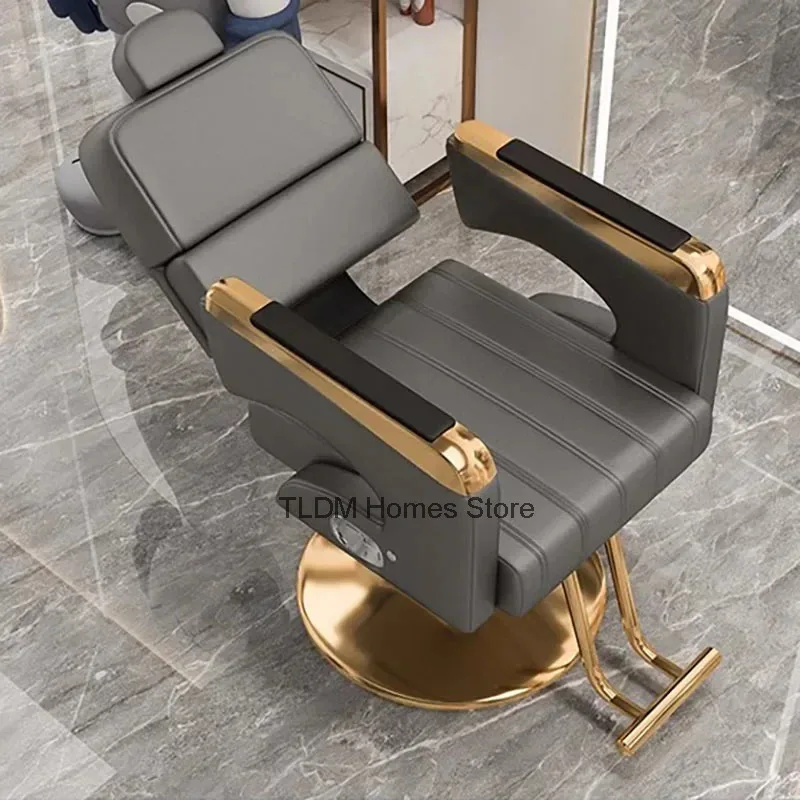 Silla De peluquero gris para el hogar, silla profesional giratoria clásica reclinable, alfombrilla cuadrada, muebles suaves para Cadeira De Barbeiro