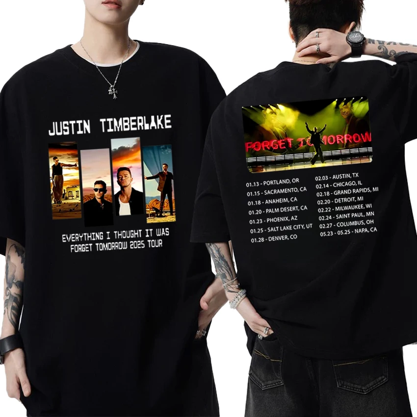 

New in Fashion T shirt Unisex Justin Timberlake World Tour 2025 Double Sided Graphic short sleeve T-shirts Men Women Cotton Top