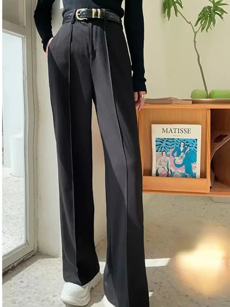 Women\'s Black Loose Pants, Straight Casual Trousers, High Waisted, Solid, Korean, Office, Summer, New Suit, 2022