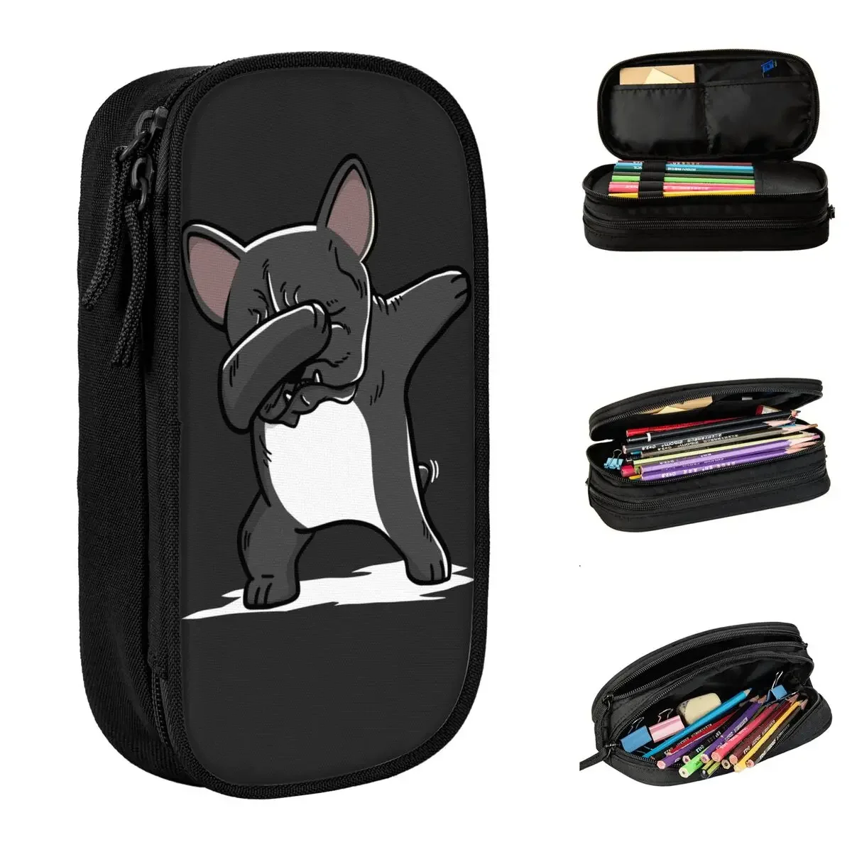 

Dabbing French Bulldog Funny Pencil Case New Pen Holder Bag Student Large Storage School Supplies Gifts Pencilcases