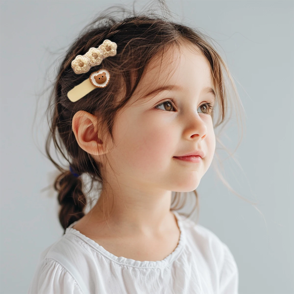 Gancho de cabelo estilo coreano que combina com tudo, flores de pelúcia, coração fofo, versátil, leitoso, outono e inverno, arco café, 10 conjuntos