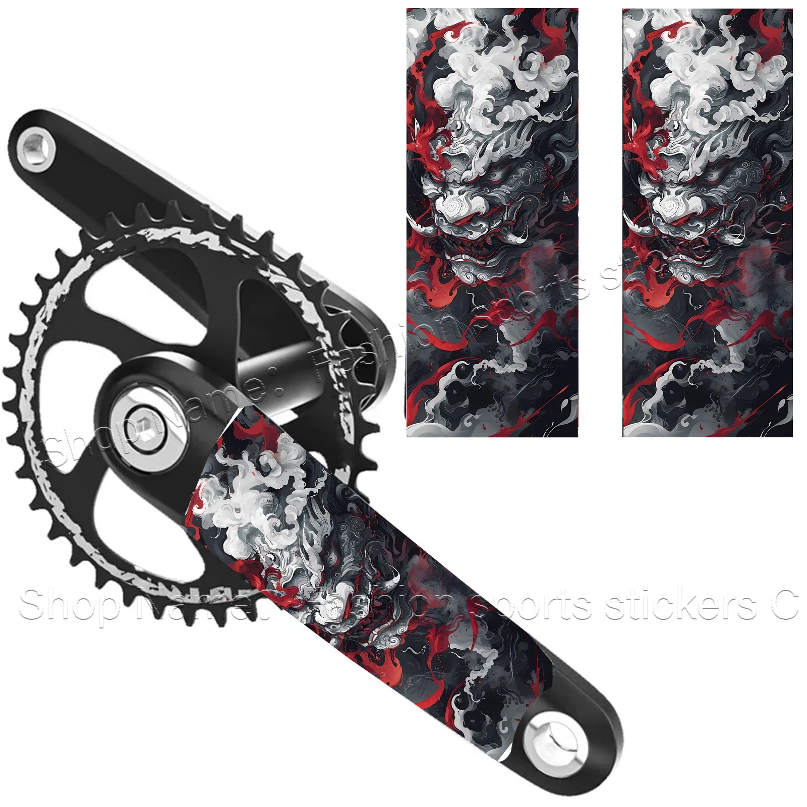 2Pcs Japanese Oni Pattern Crank Arm Protector Stickers, Waterproof Scratchproof Decals For Road & Mountain Bikes