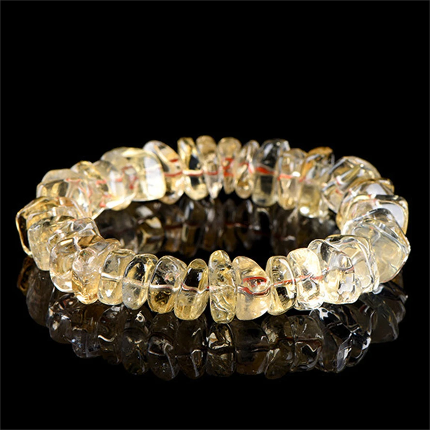 Yellow Citrine Freeform Gemstone Bracelet, Irregular Raw Crystal Elastic Handband for Women Man Crystal Bracelet Gift view 2