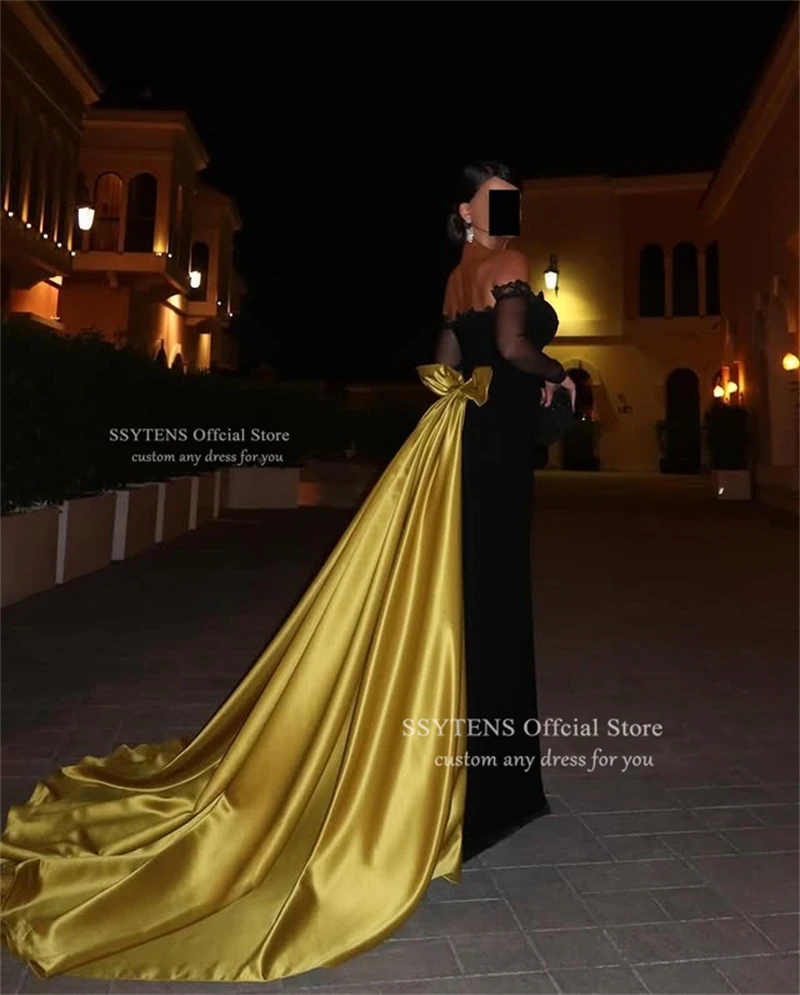 Ssytens preto vestidos de noite sereia querida longo vestidos de baile mulher trem ouro árabe saudita gala vestidos de baile 2025 personalizado