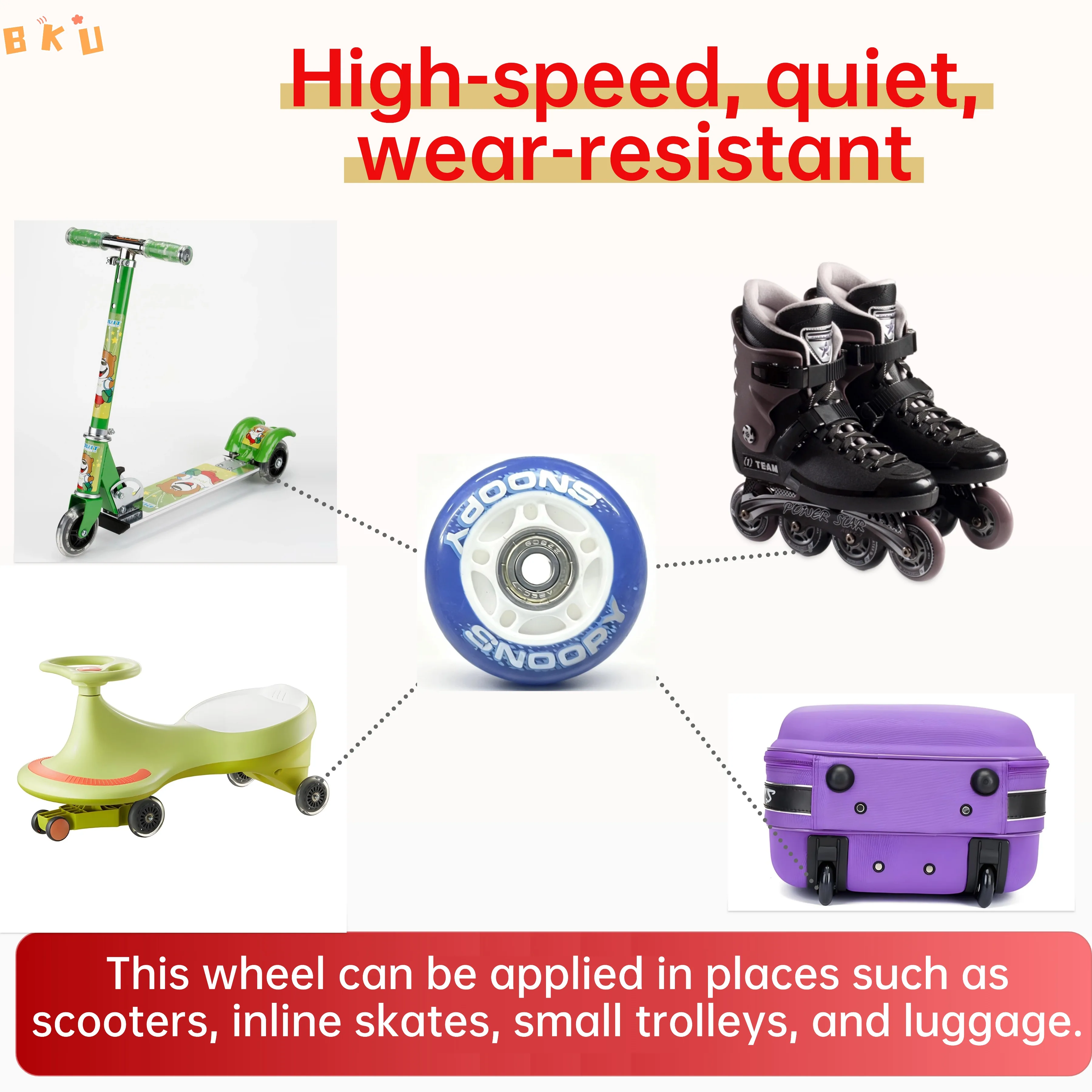 8pcs 64mm PU Multi-Function Wheels, High-Speed Quiet Wear-Resistant with Abec-7 Bearings, Replacement for Luggage, Skates