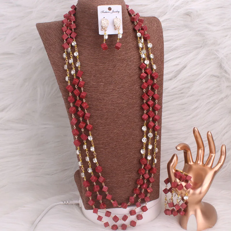 

Dudo New Design Nigerian Nature Square Coral Beads African Jewelry Set