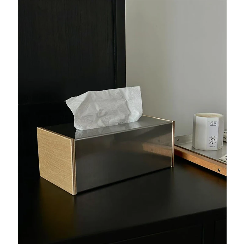 

Niche stainless steel tissue box living room high-end creative advanced magnetic suction storage pumping carton