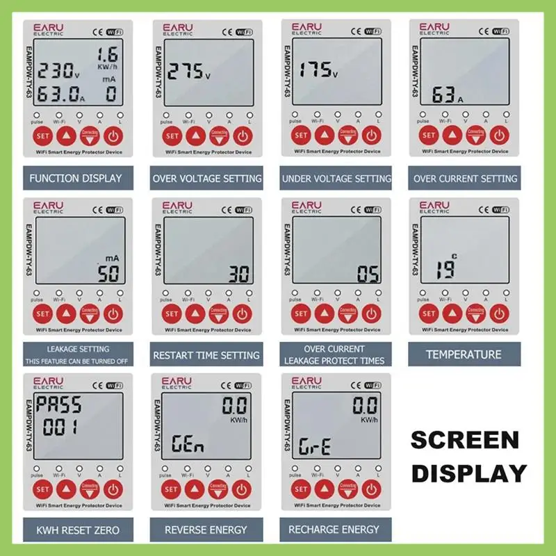 

2P 63A TUYA APP Wifi Smart Circuit Earth Leakage Over Under Voltage Protector Relay Device Switch Breaker Durable Easy To Use