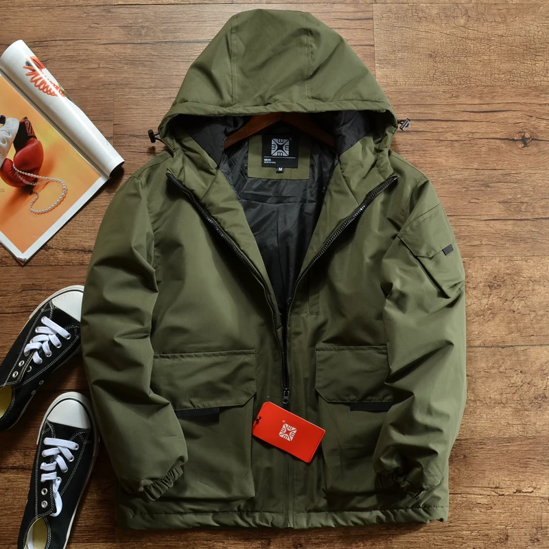 

Thiened Casual Men's Jaet Autumn Winter Warm Hooded Cotton Workwear Windproof Multi-ket Faionable Outerwear