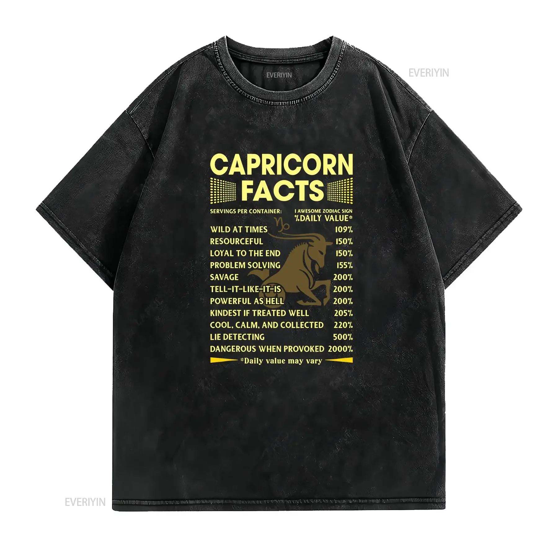 Capricorn Facts Zodiac Funny Birthday T Shirt vintage Washed Soft Stretched Slightly streetwear Comfortable Casual Unisex