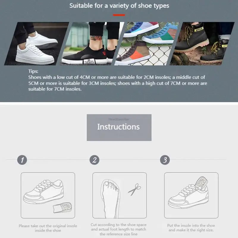 1 زوج أحذية رياضية غير رسمية نعل الارتفاع زيادة النعال للأقدام إيفا امتصاص الصدمات منصات الأحذية 2.3/3.3/4.3 سنتيمتر تزايد الحذاء وحيد #6