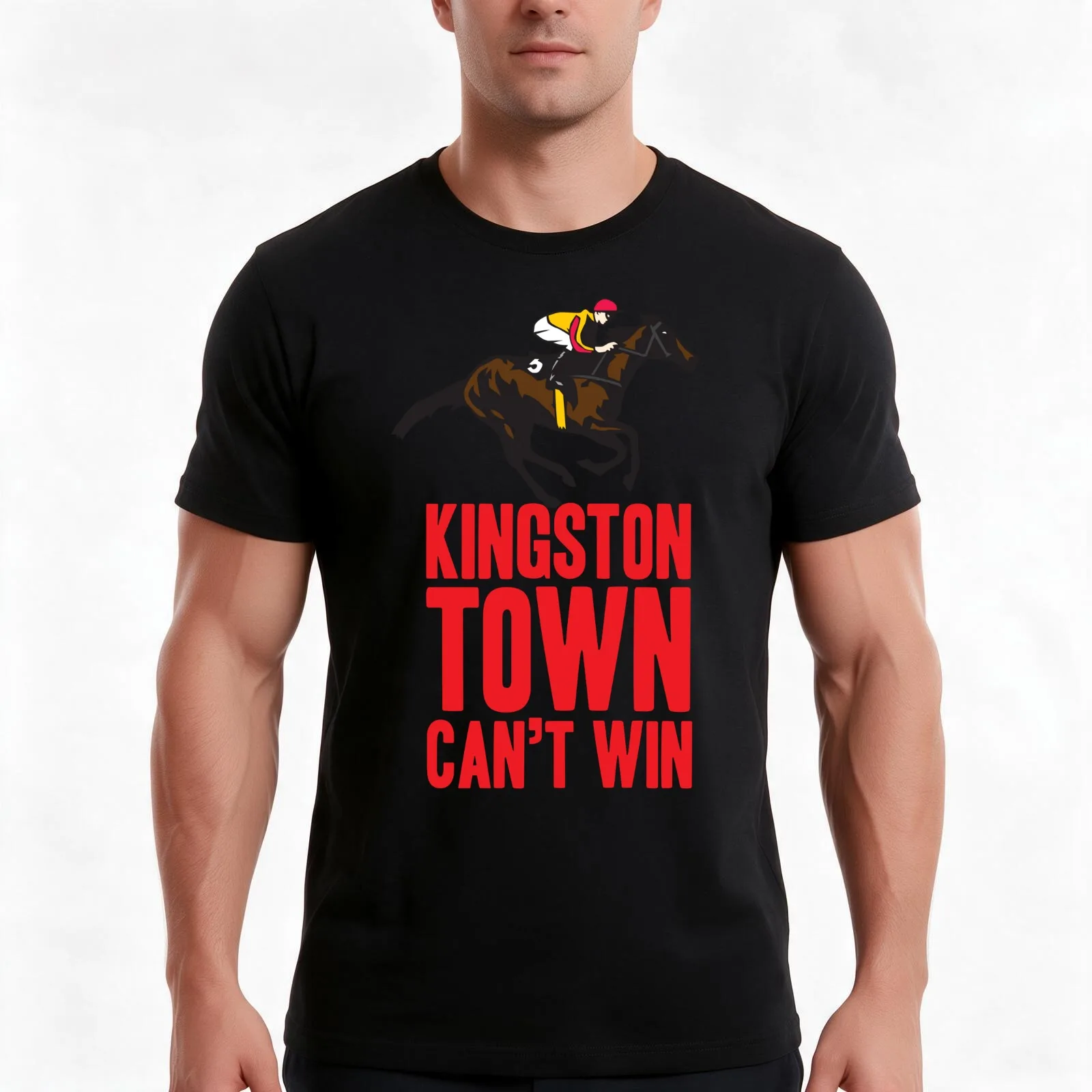 Kingston Town Can't Win T-Shirt, Summer Casual Cotton Tee, Oversized Streetwear Tops, Vintage Graphic Print, Unisex Men Women