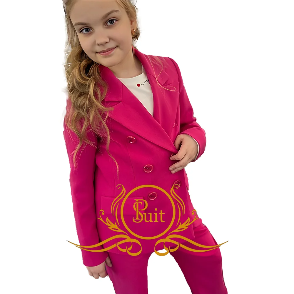 

Fashion Girl Blazers Double Breasted Lapel Suits Kids Jacket+Pants Set Loose Formal Teenage Casual Outfit