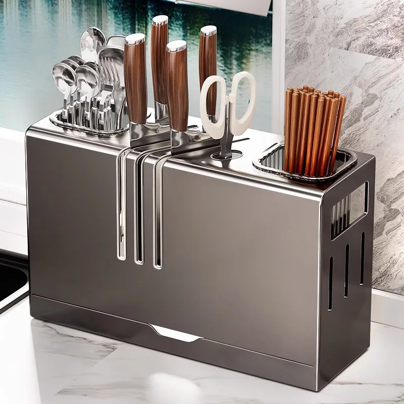 Kitchen knife holder rack 2024 new wall-mounted vegetable knife chopstick cage integrated storage box rack