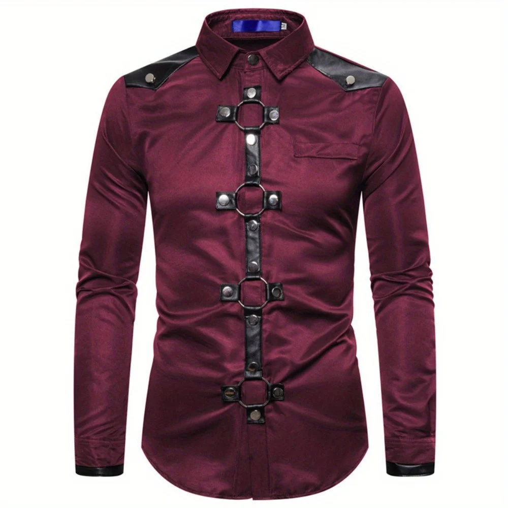 Autumn and Winter Dark Men's Gothic Rivet Long Sleeve Shirt Men's Costume for Dress Up and Cosplay