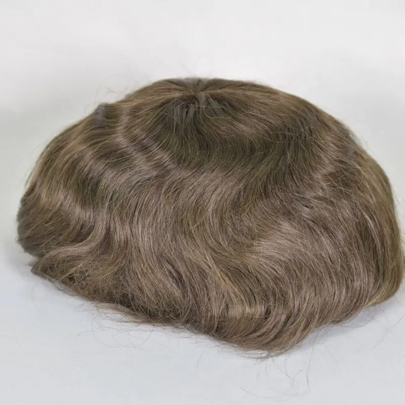 Pwigs masculino peruca capilar prótese renda suíça com pu em torno de 9x7 peruca para homens 100% sistema de cabelo humano virgem 4 #   Castanho escuro