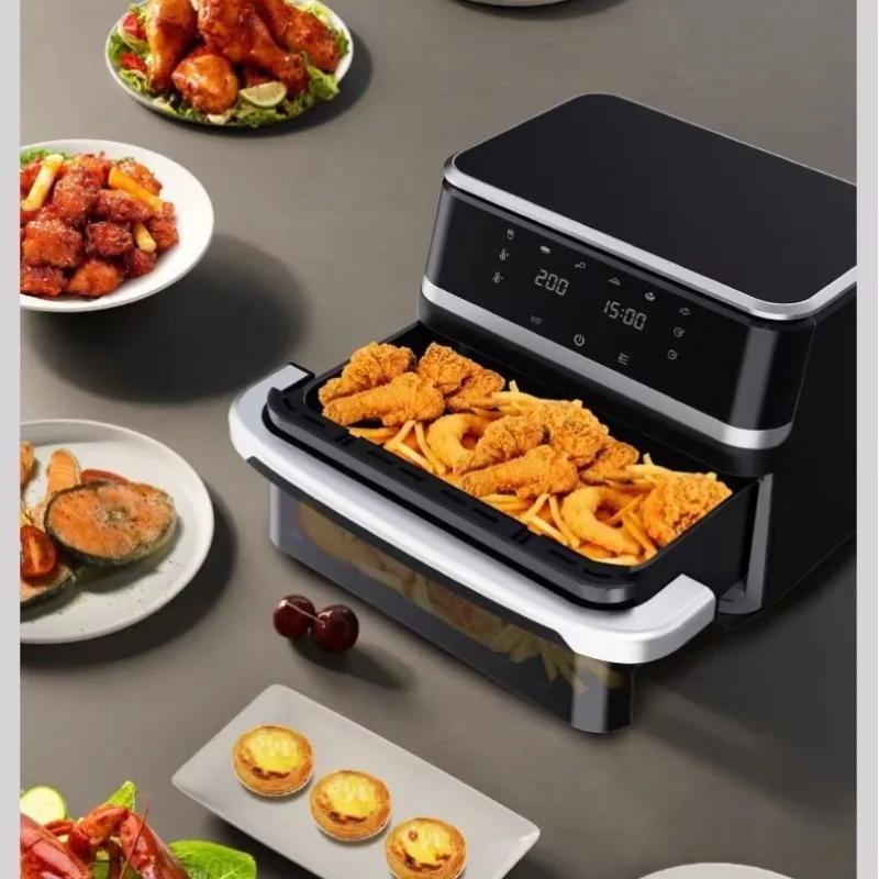 مقلاة هوائية من الفولاذ المقاوم للصدأ سعة كبيرة 12 لتر متعددة الوظائف مقلاة ذكية مزدوجة المزيج حديثة للاستخدام المنزلي