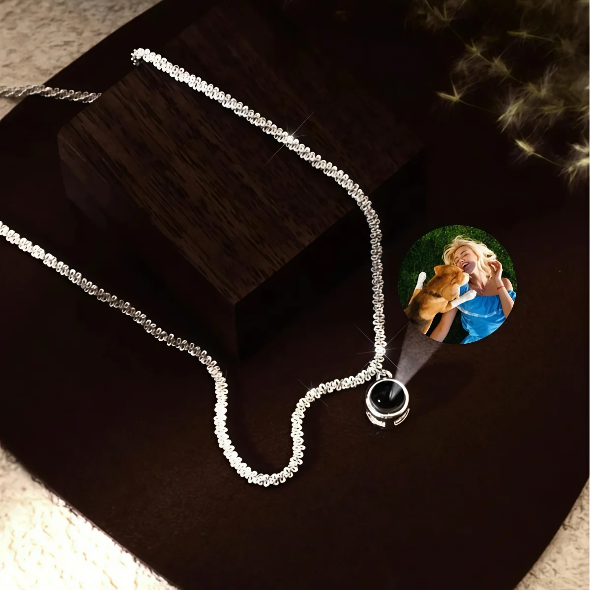 Personalized Custom Photo Projection Necklace Round Pendant Anniversary Birthday Gift For Women Girlfriend Wife Jewelry With Box