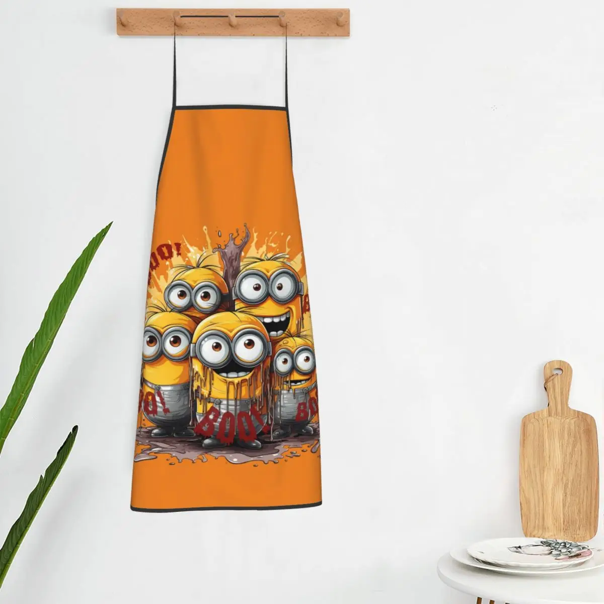 Custom Unisex Minions Halloween BOO Kitchen Chef Cooking Baking Apron Men Women Tablier Cuisine for Painting