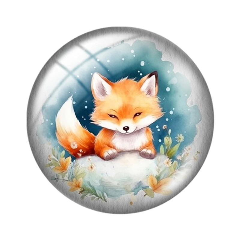 Watercolor  lovely and happy fox 10pcs 12mm/16mm/18mm/25mm Round Photo Glass Cabochon Demo Flat Back Making findings image 6