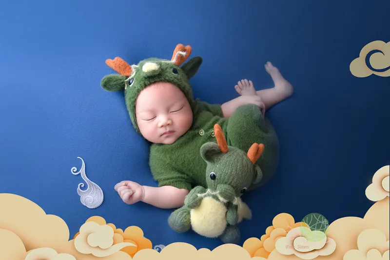 ❤Ensemble de vêtements de photographie pour nouveau-né, chapeau de dragon, combinaison, queue, beurre, accessoires photo pour bébé, vêtements de prise de vue en studio, tenues, 4 pièces