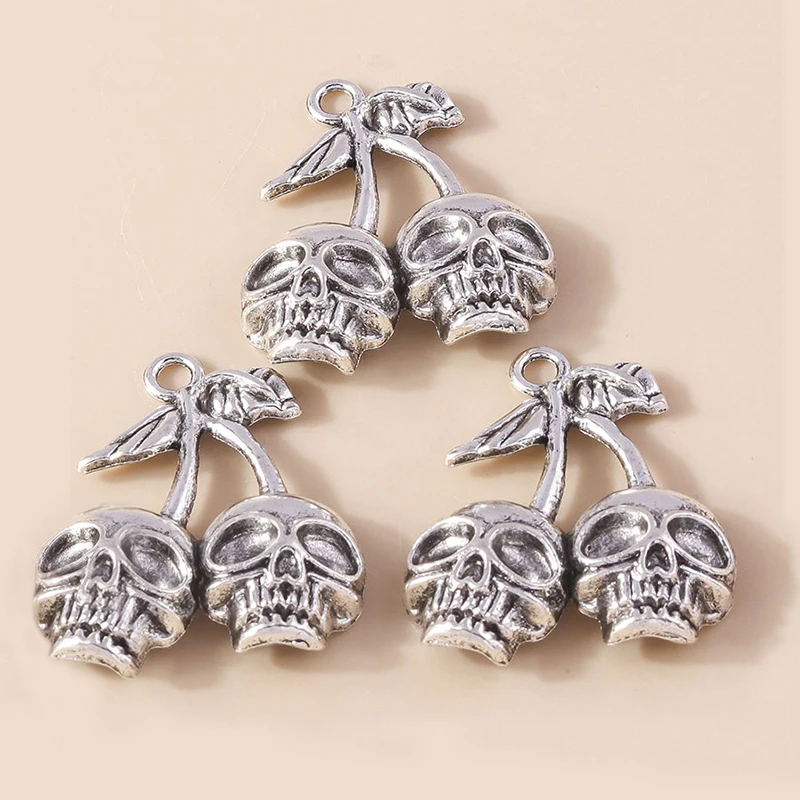 Leslie 4 Stück 31 x 39 mm Legierung Kirschschädel Skelett Charms für Ohrring Halskette DIY Schmuck Vintage Totenkopf Anhänger handgefertigte Erkenntnisse – Detail 6