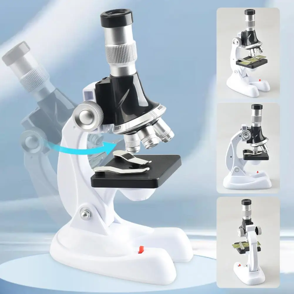 กล้องจุลทรรศน์น้ําหนักเบาการศึกษาเด็กกล้องจุลทรรศน์ของเล่น 3 เลนส์สําหรับเด็กวัยหัดเดิน 100/600/1200x การขยายเลนส์ Biological