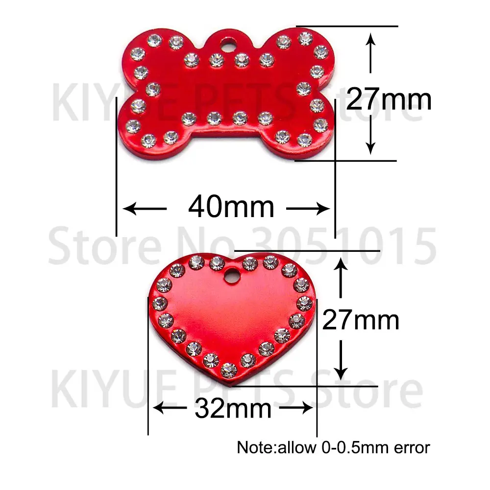 Wholesale 20Pcs 2MM Dog Bone Diamond Decor Pet Id Tag Custom Engraved Love Name Phone Number Cat Dog ID Tag Charm Personalized
