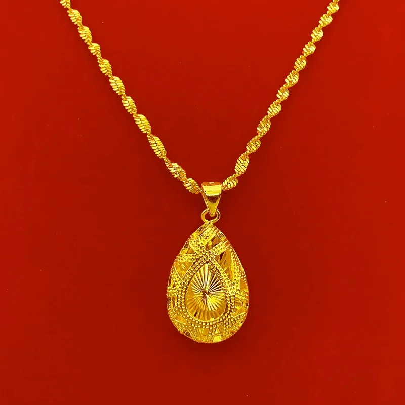 ANGLANG Authentic Vietnam Sand 18K Gold Necklace Women's 24K Gold Color Flower Ruby Pendant Gold 999 Collarbone Gold Plated Jewe