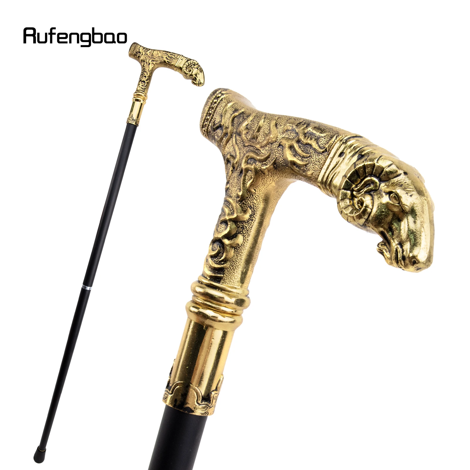 

Golden Goat Handle Luxury Pattern Walking Stick Party Fashion Elegant Walking Stick Decorative Cospaly Cane Knob Crosier 90cm