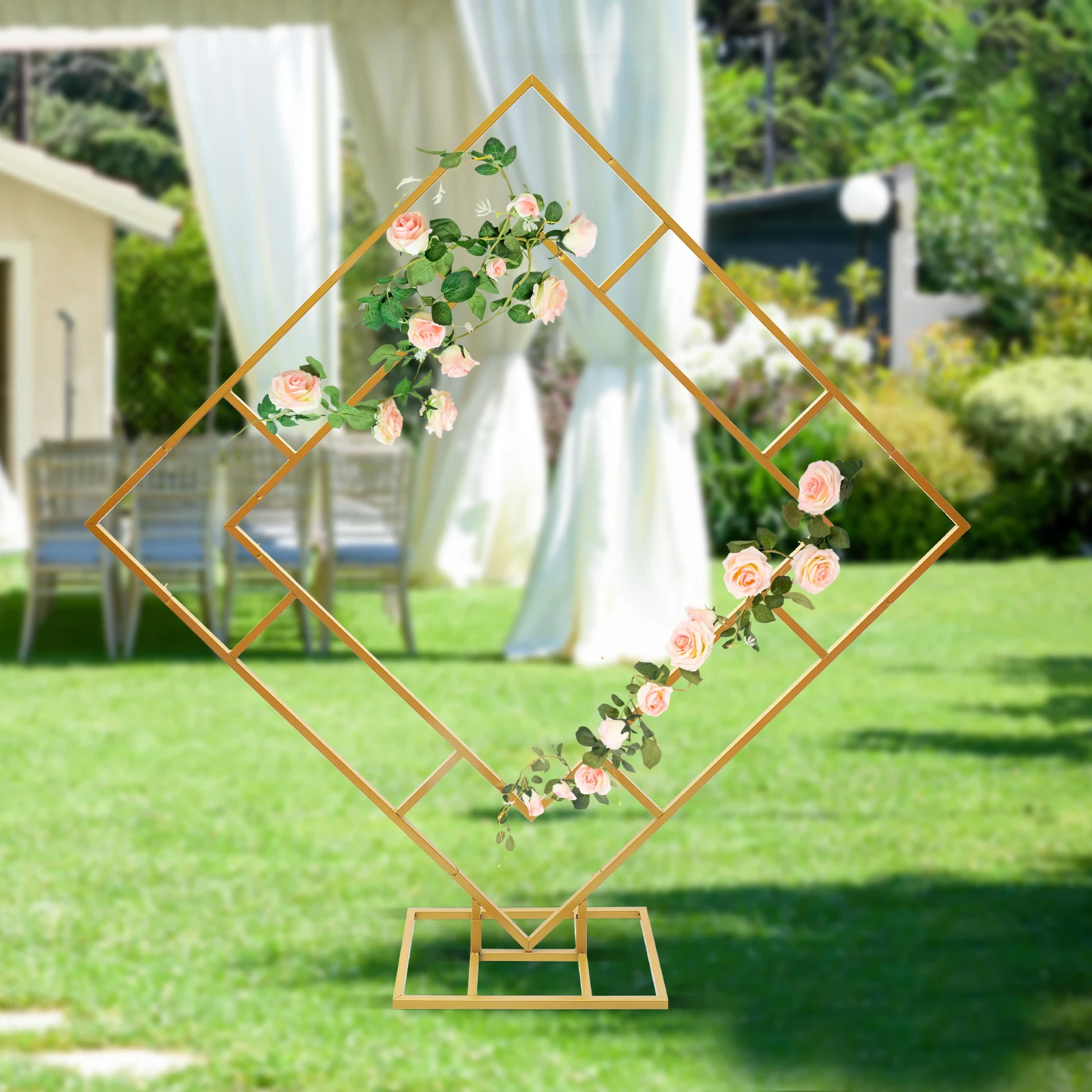 Imagem -06 - Decoração Quadrada do Arco do Suporte do Casamento Sinal de Boas-vindas do Tubo Dobro Suporte do Fundo para o Partido dos Eventos Ouro e Branco Quadro 6.6ft