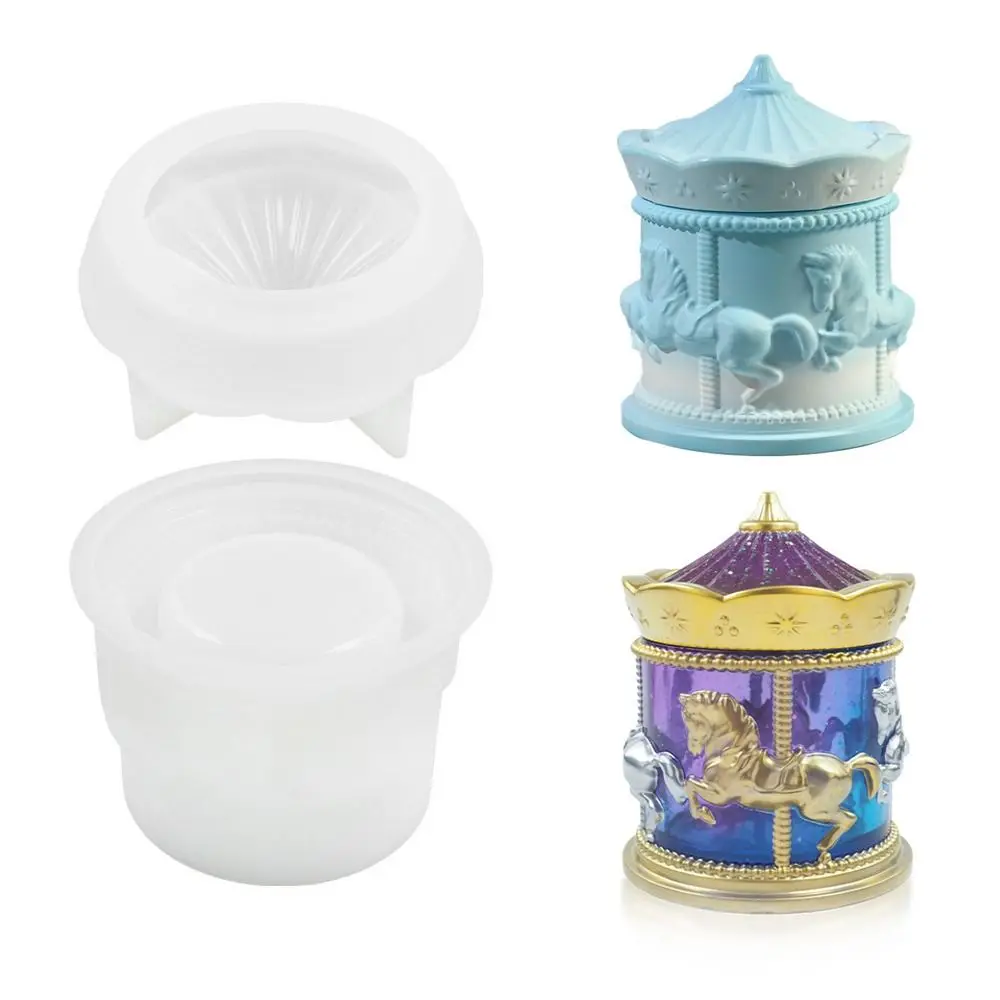 Cute Style with Lids Carousel Storage Box Mold DIY Mold Storage Box Shape Cylinder Jar Mold Candle Vessel Molds Candle Making