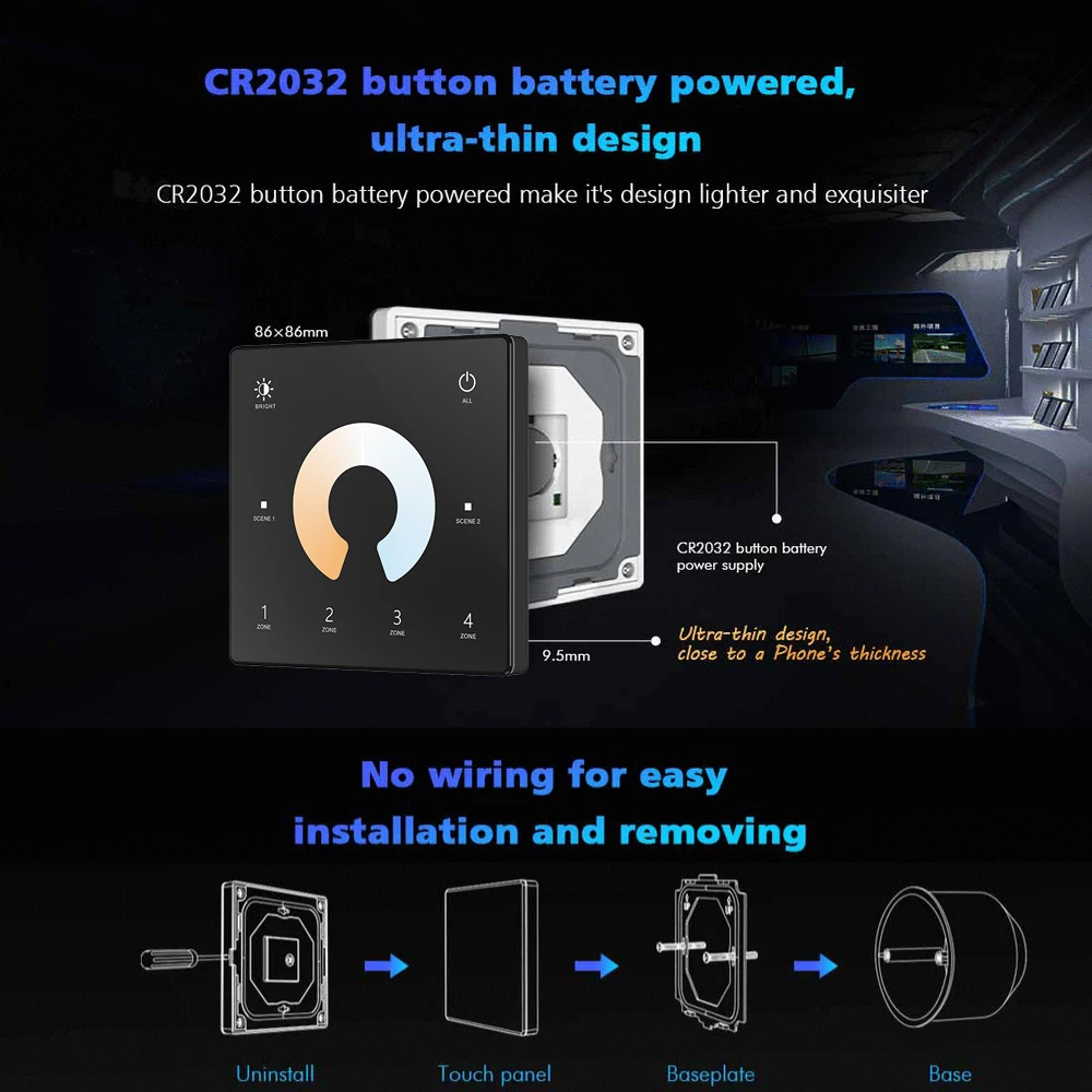 Atenuador inteligente LED, Kit de controlador de atenuación de tira LED CCT de 2 canales, 12V, 24V, 36V, 2,4G, Control remoto RF, Interruptor táctil