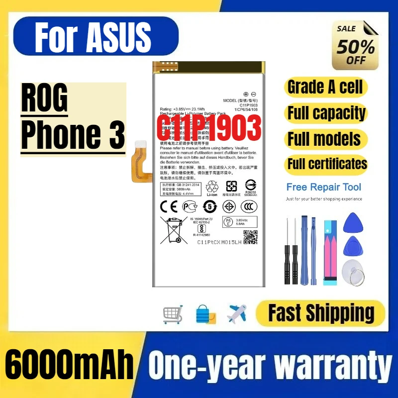 

C11P1903 for ASUS ROG Phone 3 Mobile Phone Battery High Quality High Capacity Replacement Bateria Grade A Cell with Tools