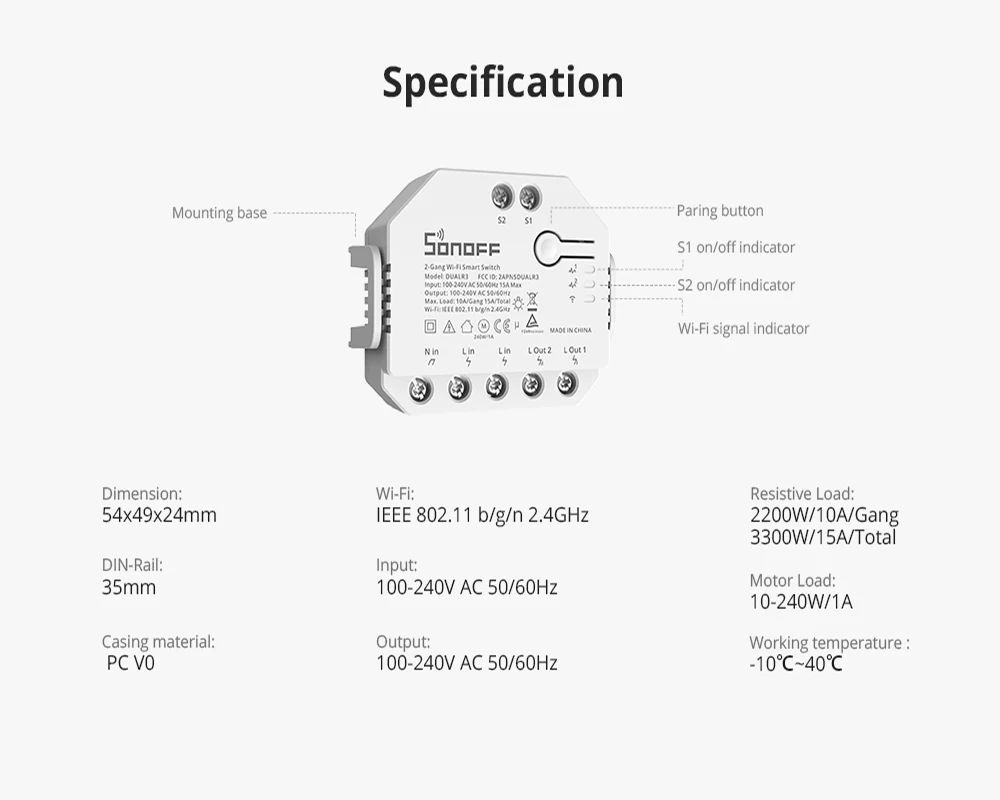 SONOFF Dual R3 2 Gang Wifi interruptor inteligente módulo de relé Dual con medición de potencia Control de interruptor de persiana enrollable inteligente a través de ewelink