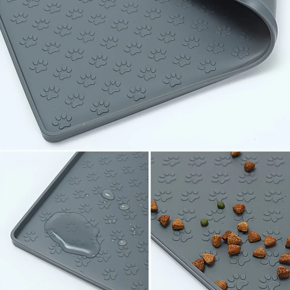 1pc Non-Slip Silicone Pet Placemat With Paw Print Detail, Anti-Overflow Dog Bowl Mat Floor Mat With Raised Edge