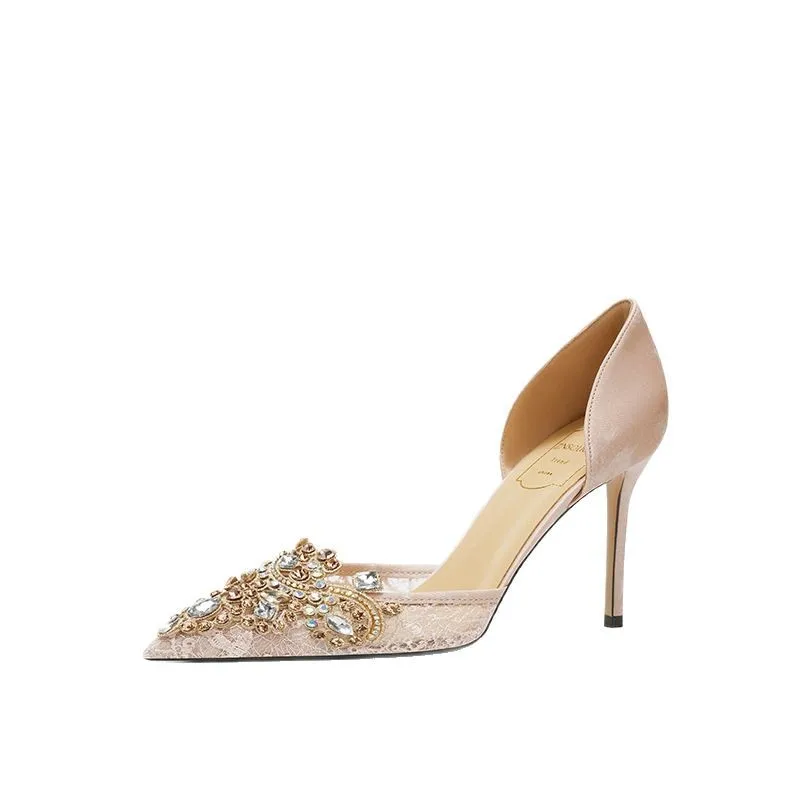 

B40, летние женские туфли из овчины, свадебное платье для невесты, свадебные туфли Xiuhe, остроконечные туфли на шпильке для женщин