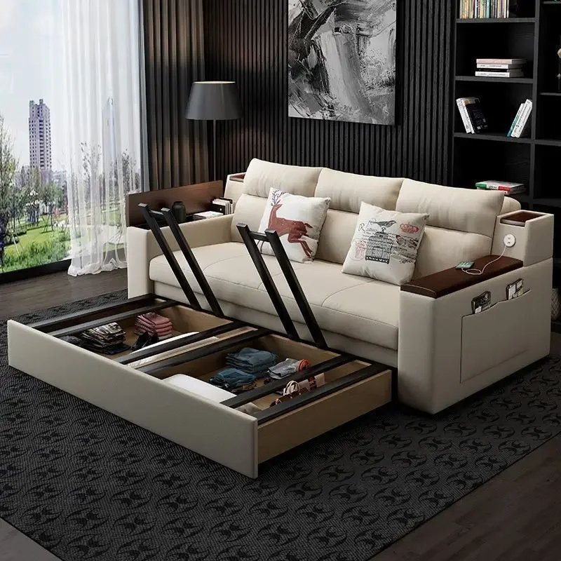 

b7- living room multi-functional storage double fabric removable and washable solid wood folding sofa bed dual-purpose
