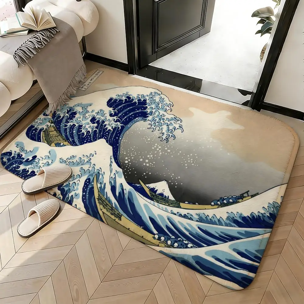Soft Absorbent Non-Slip Rug Art The Great Wave Of Kanagawa Floor Mat Home Decor Doormat Bedroom Floor Mat Shower Carpet