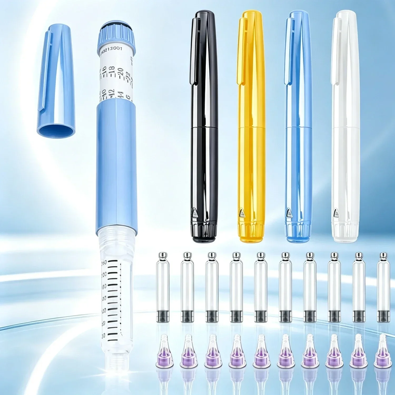 Reusable Peptide Injection Pen, Refillable Metal Insulin Injector Pen, Precise Dosing, with 10pcs 3ml Cartridge and Needles Tips