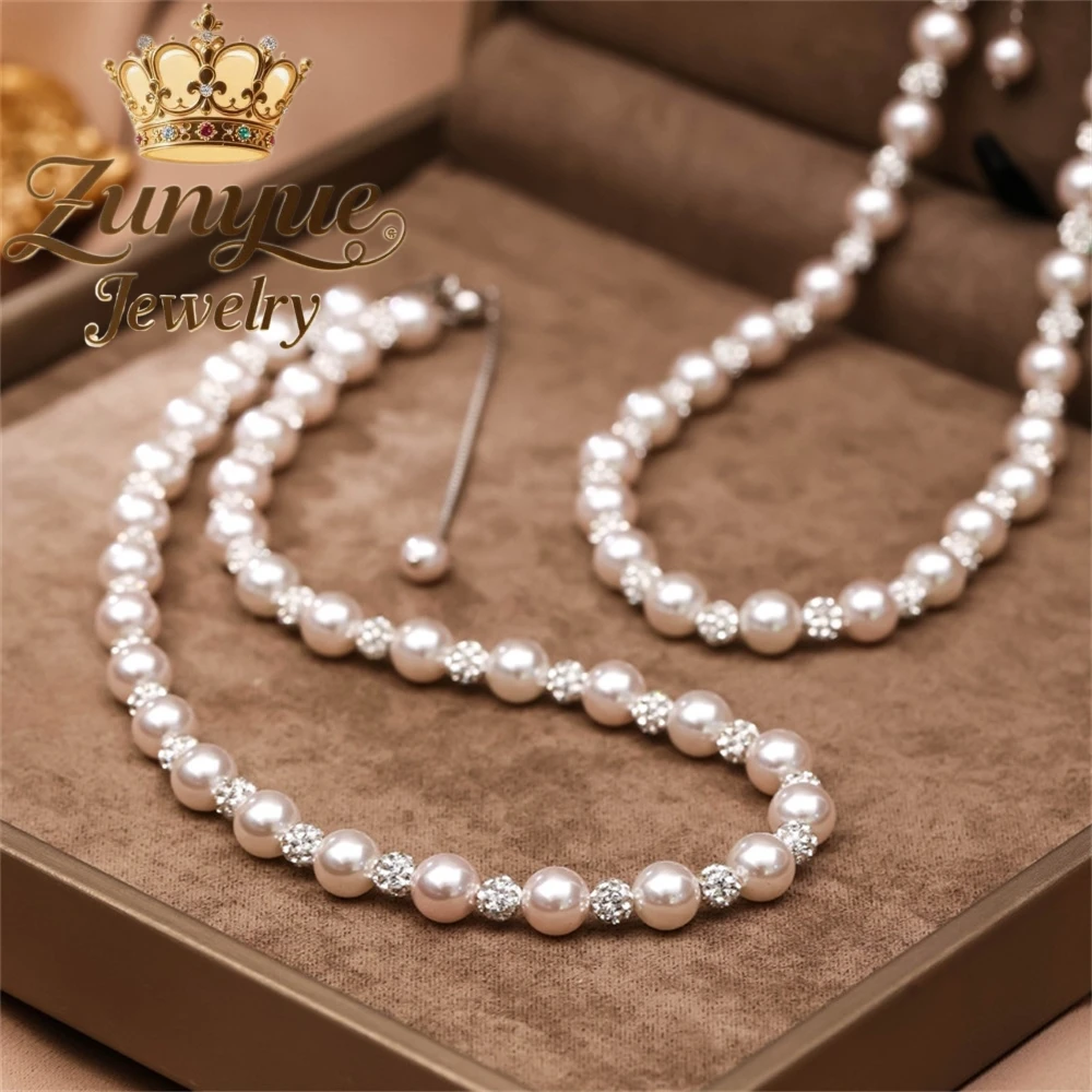 

Rose Pearl Necklace, Light Luxury Collabone Chain, High-End Sense, Planetary Beaded Necklace Accessory Charms Fashion Jewelry