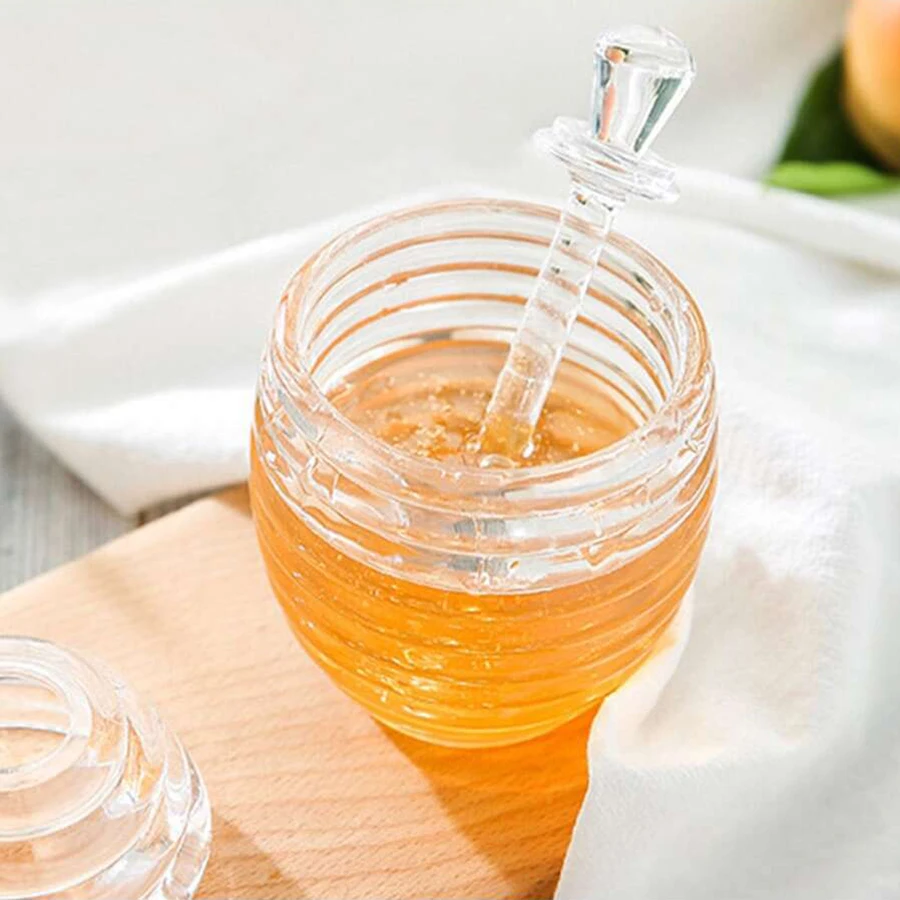 Creative Honeycomb Honey jar with stir stick Clear Storage jar Household sealed bottle with lid Food storage jar Kitchen tools