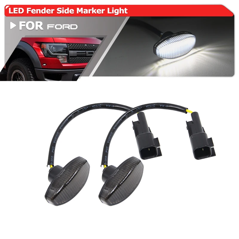 For Ford F150 SVT Raptor 2010 2011 2012 2013 2014 Smoked White Led Front Side Marker Lights Auto Fender Flare Lamps