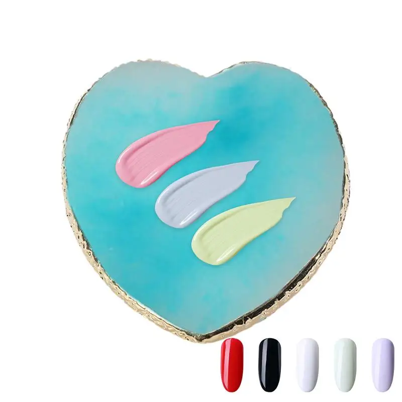 Resin Nail Art Palette Heart Shape Resin Small Color Mixing Plate Multifunctional Nail Holder Portable Golden Edge Cosmetic