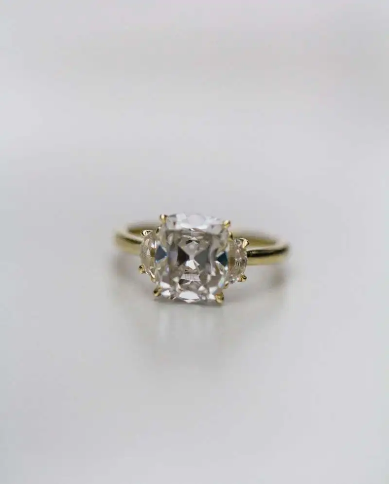 JOVOVASMILE  Cushion Cut Moissanite Ring 18k Gold 10.25*8.25mm 3.5carat Old Mine Cushion Half Moons Eternity Wedding Engagement