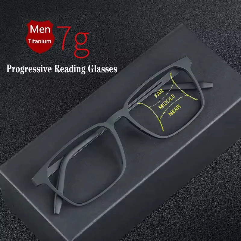 Neue Progressive Multifokal-Lesebrille aus reinem Titan für Herren, Anti-Blaulicht-Presbyopie-Brille, Vollrahmen, hohe Qualität, 1.0-4.0