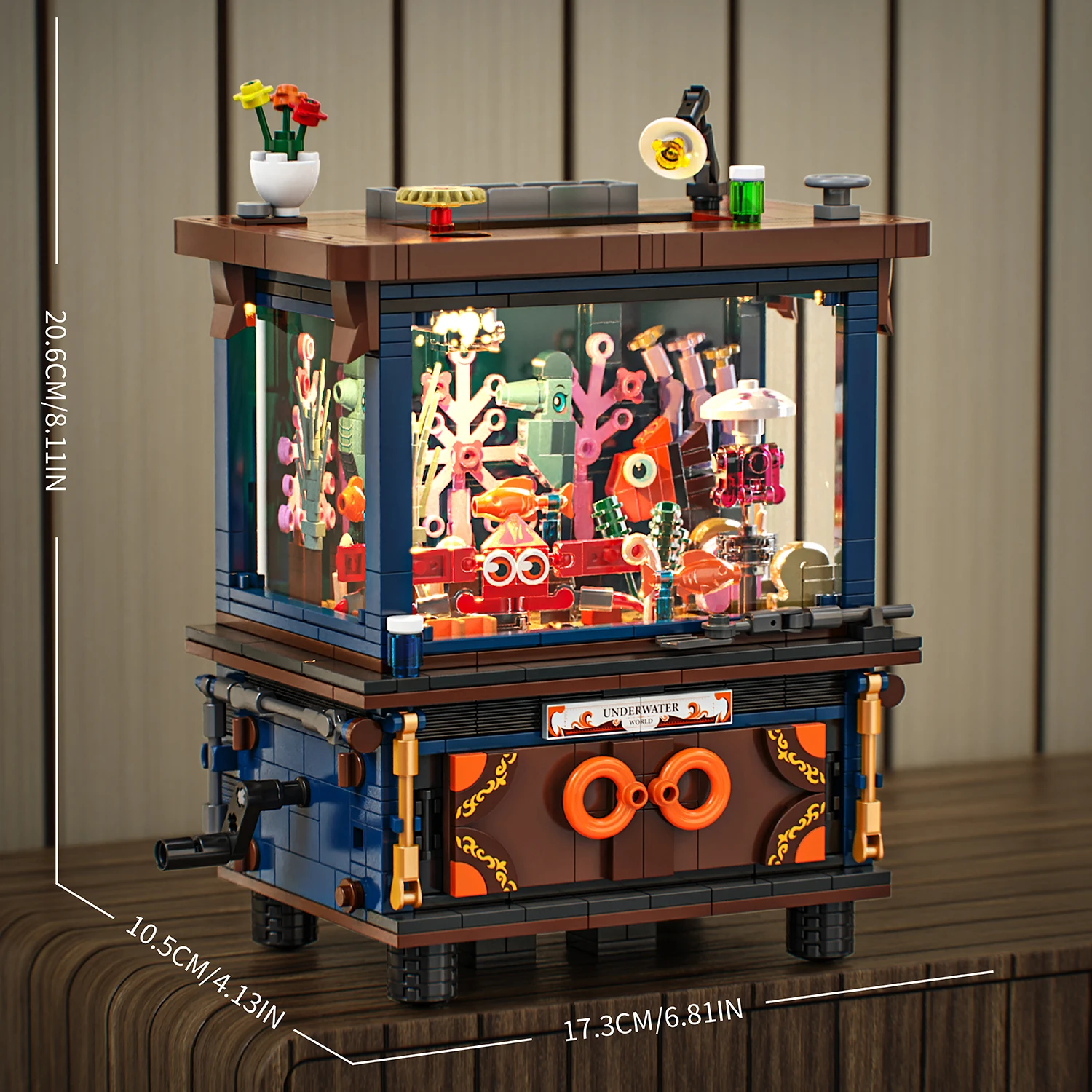 

Underwater landscape building block assembly compatible with standard particles with lighting display cabinet creative toys