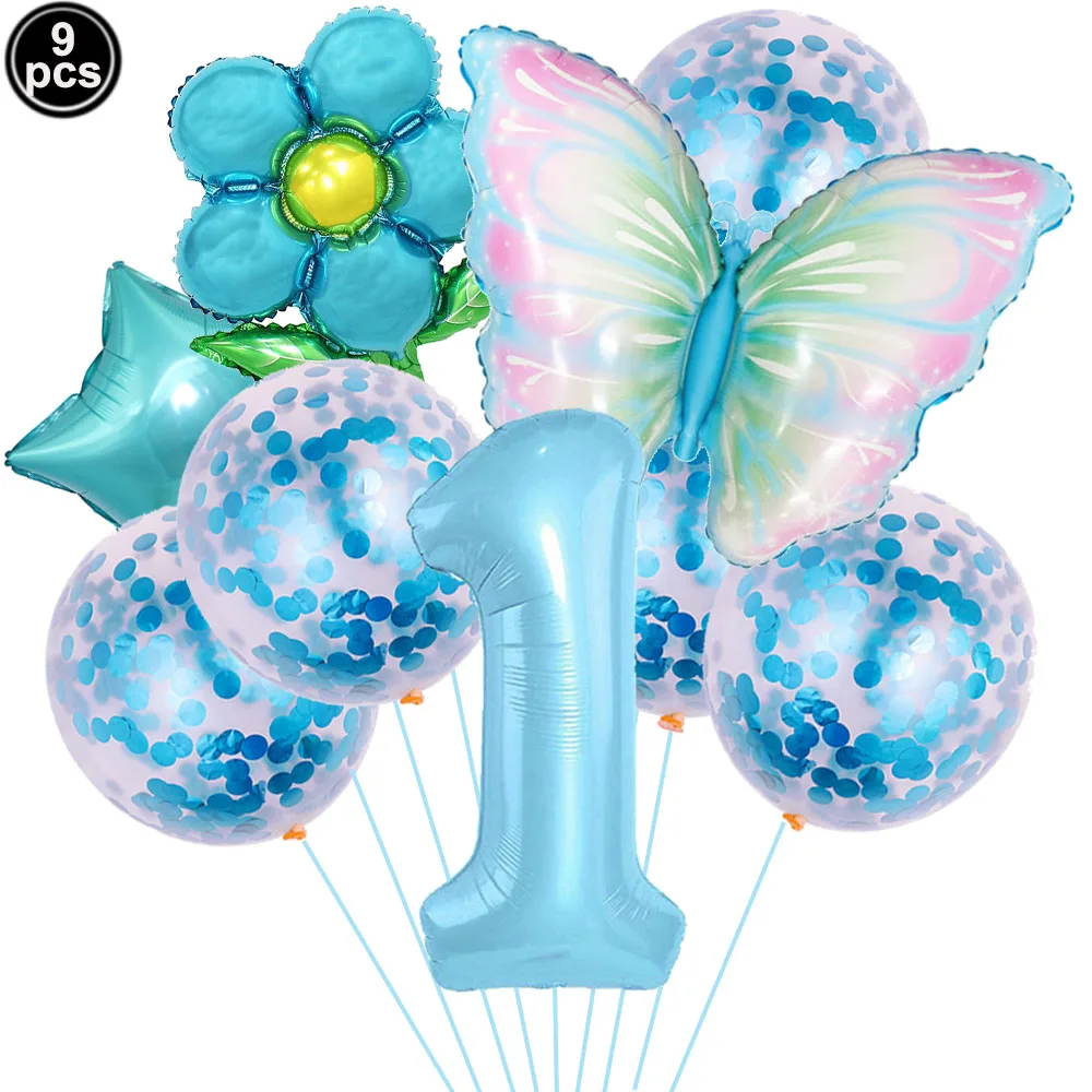 Blue Bow Birthday Party Decor Girl's Bow Birthday Decor Blue Bow Balloons Banner Garland Cake Toppers Bow Themed Party Decor - view 5