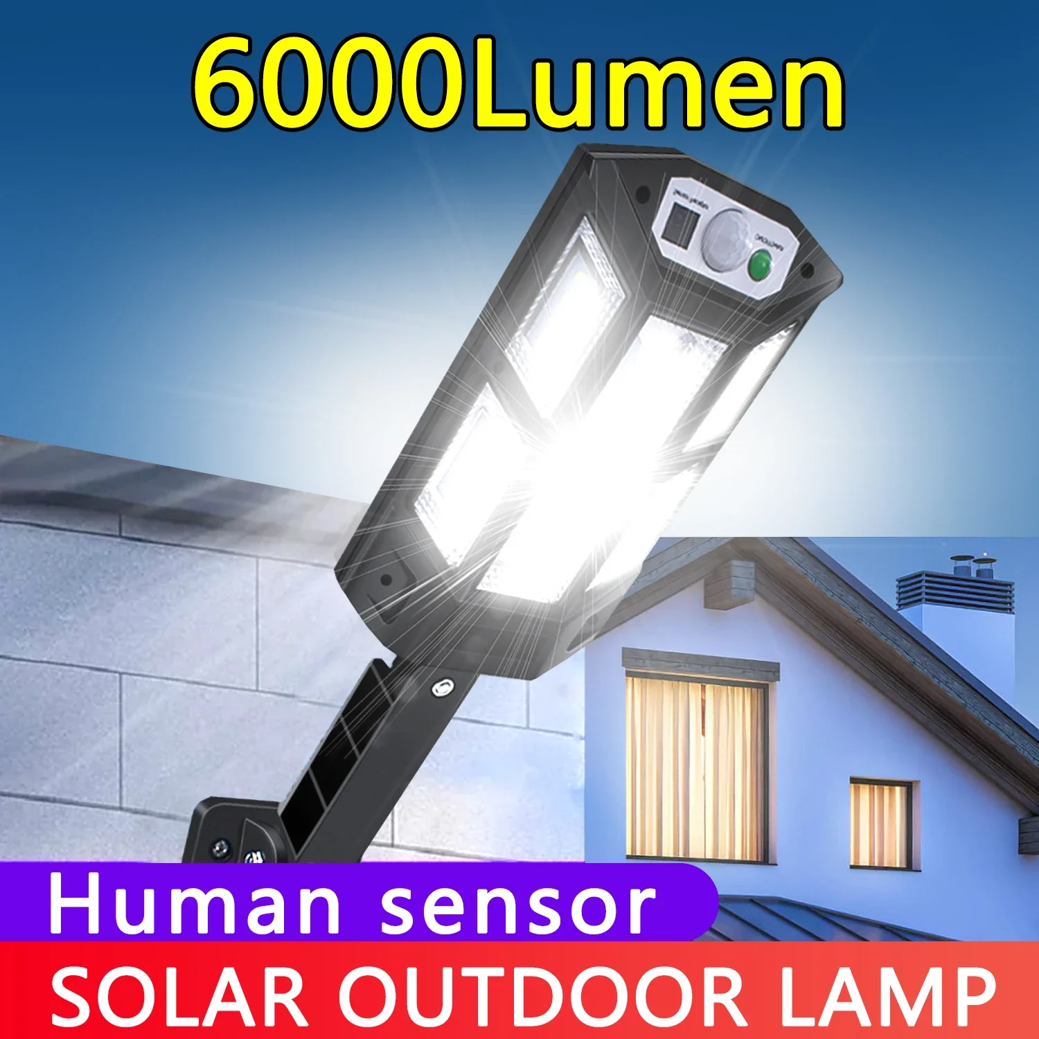 Lámpara LED Solar para exteriores, farola superbrillante con Sensor de movimiento, Control remoto, luces de jardín impermeables, 6000lm, novedad